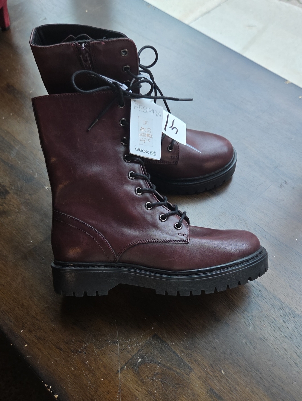 Geox Size US 5  EU35 Women's Burgundy Leather Lace-Up Combat Boots NEW